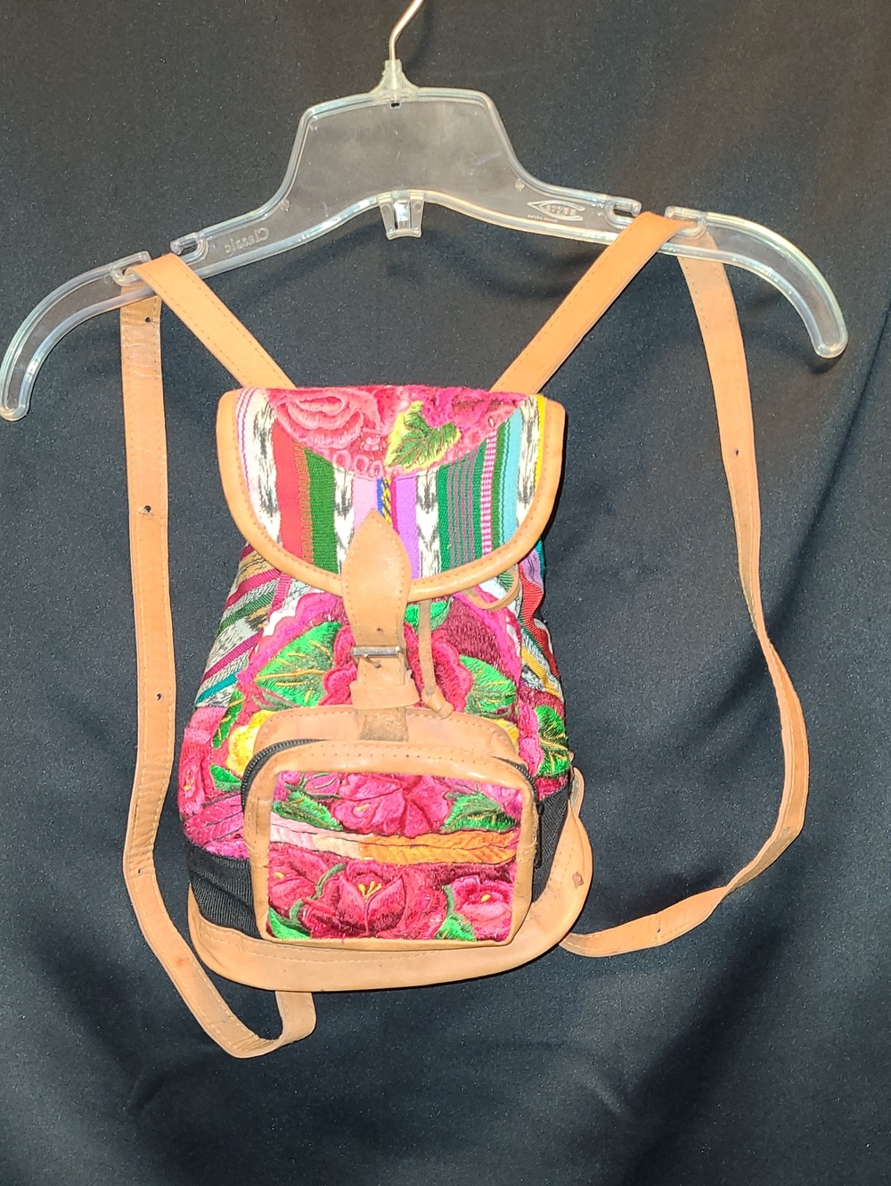 Handcrafted Pink Floral Embroidered Leather-Trim Backpack